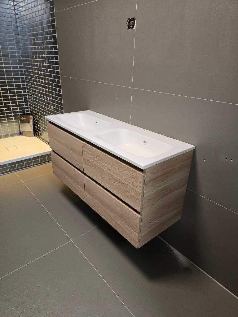 Wastafelmeubel 120 cm en mat witte wastafel, Ophalen, 100 tot 150 cm, Nieuw, Minder dan 100 cm