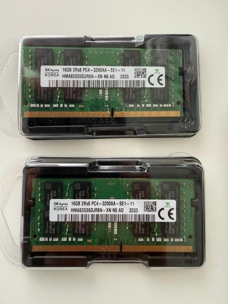 2 x 16GB 3200MHz DDR4 sodimm SK Hynix, Computers en Software, RAM geheugen, DDR4, Ophalen of Verzenden, Zo goed als nieuw, Laptop