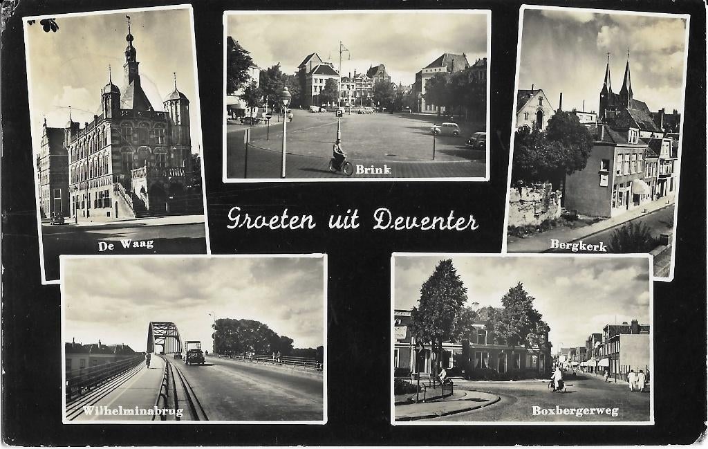 Deventer, Boxbergerweg, Brink, Bergkerk, Waag,Wilhelminabrug, Verzenden, 1940 tot 1960, Gelopen, Overijssel