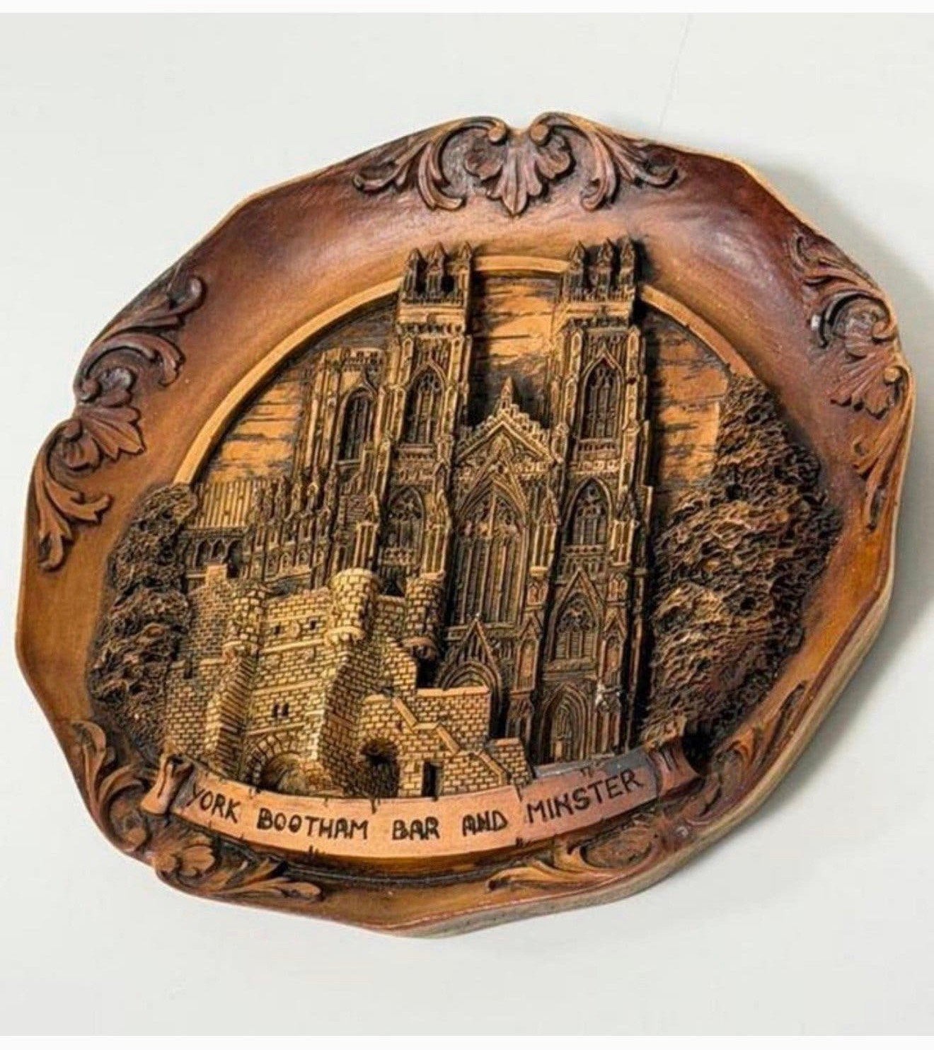 Antiek vintage houten wandbord 3D York Bootham Bar & Minster, Ophalen of Verzenden