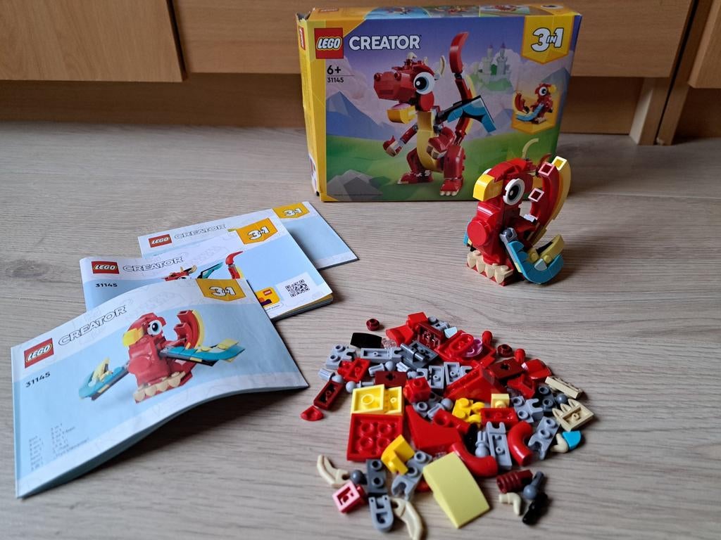 Lego Creator 3 in 1 Rode Draak 31145., Lego, Ophalen of Verzenden, Zo goed als nieuw, Compleet