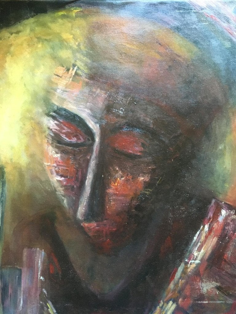 Abstract gezicht, olieverf op doek, 65x80cm, Ophalen