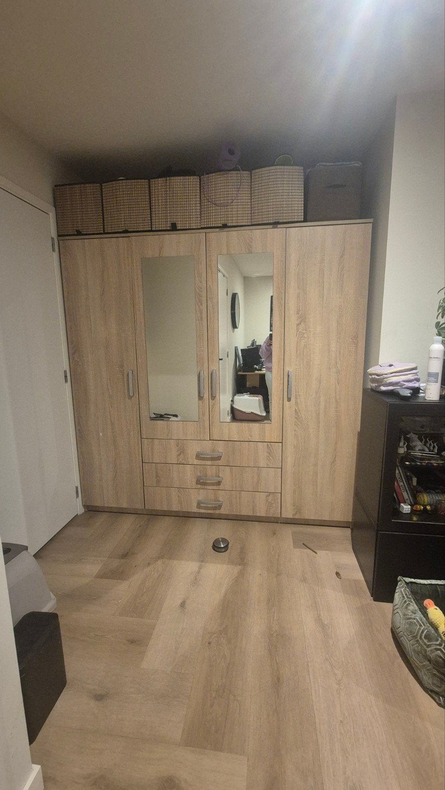 Kledingkast met spiegeldeuren en lades - 200x200x60cm, Ophalen, Gebruikt, 200 cm of meer, Met lade(s)