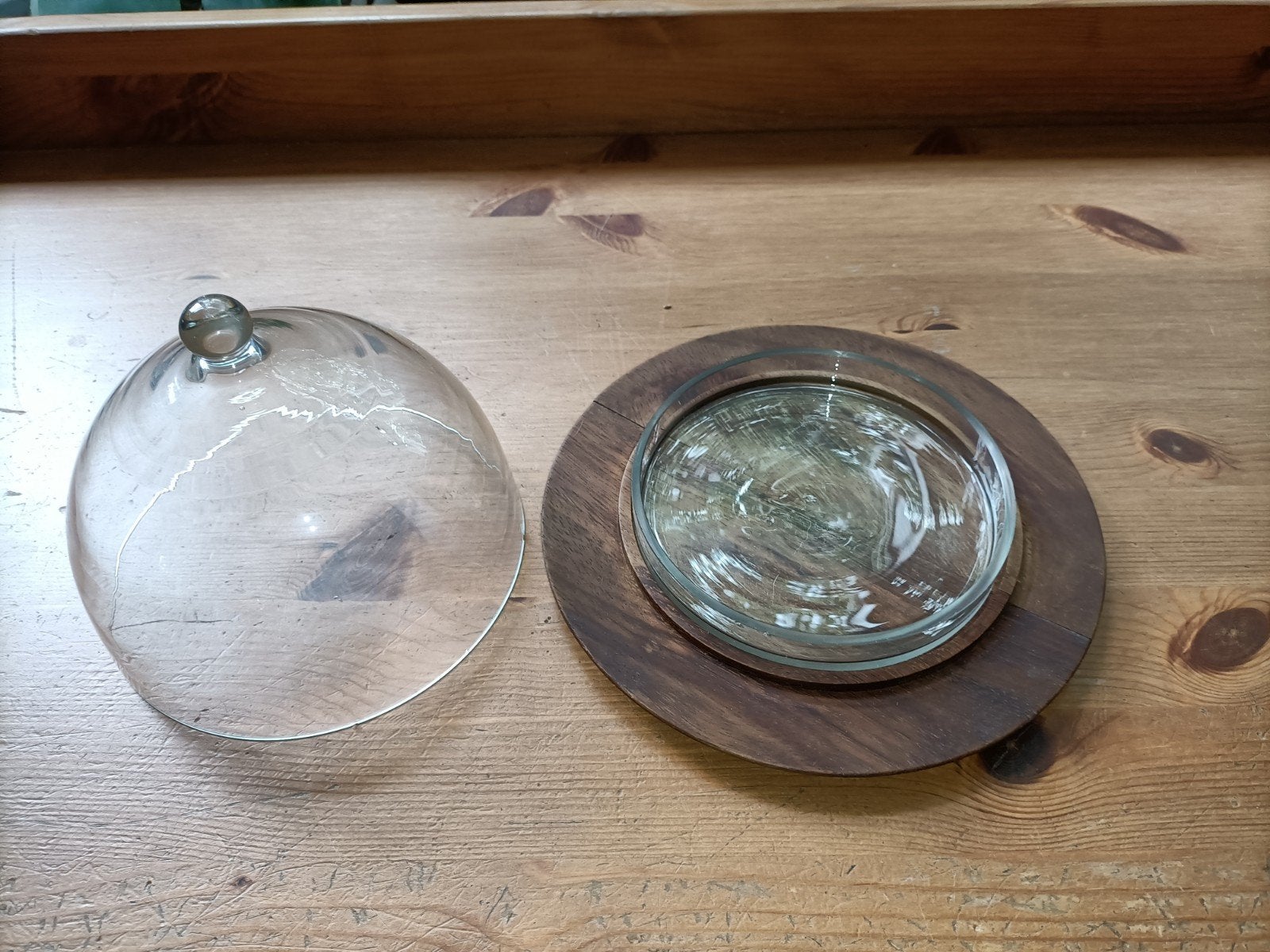 Glazen stolp met houten onderzetter *, Ophalen of Verzenden