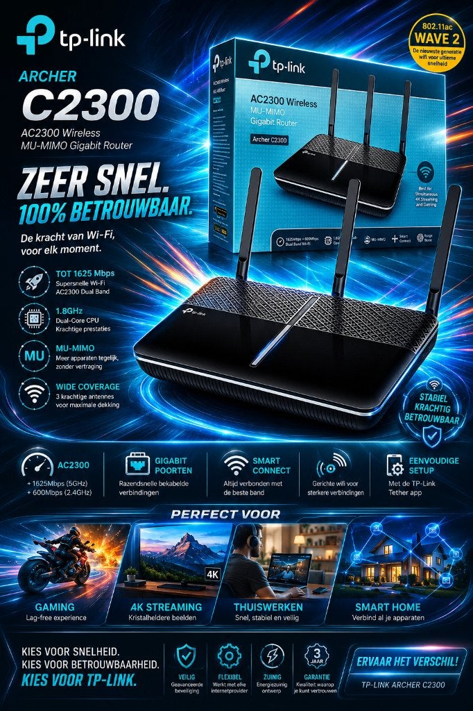 tp-link archer c2300 router /ac2300/ zgan in doos, Computers en Software, Routers en Modems, Ophalen of Verzenden, Zo goed als nieuw