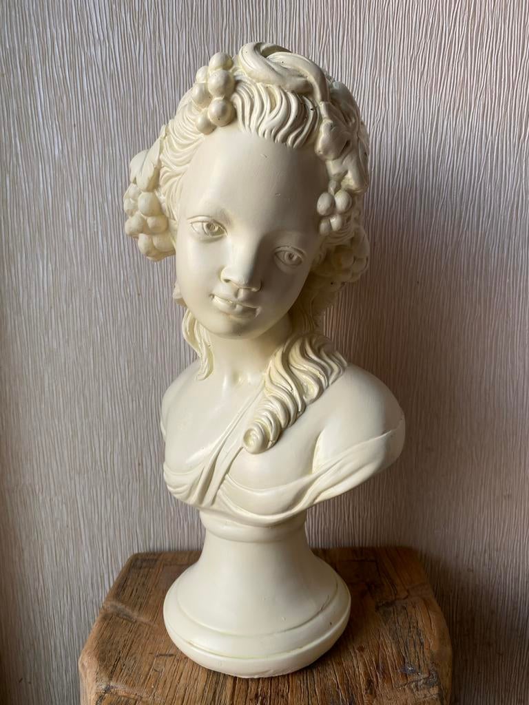 Brocante Gipsen Buste van Jonge Vrouw, Antiek en Kunst, Curiosa en Brocante, Ophalen of Verzenden