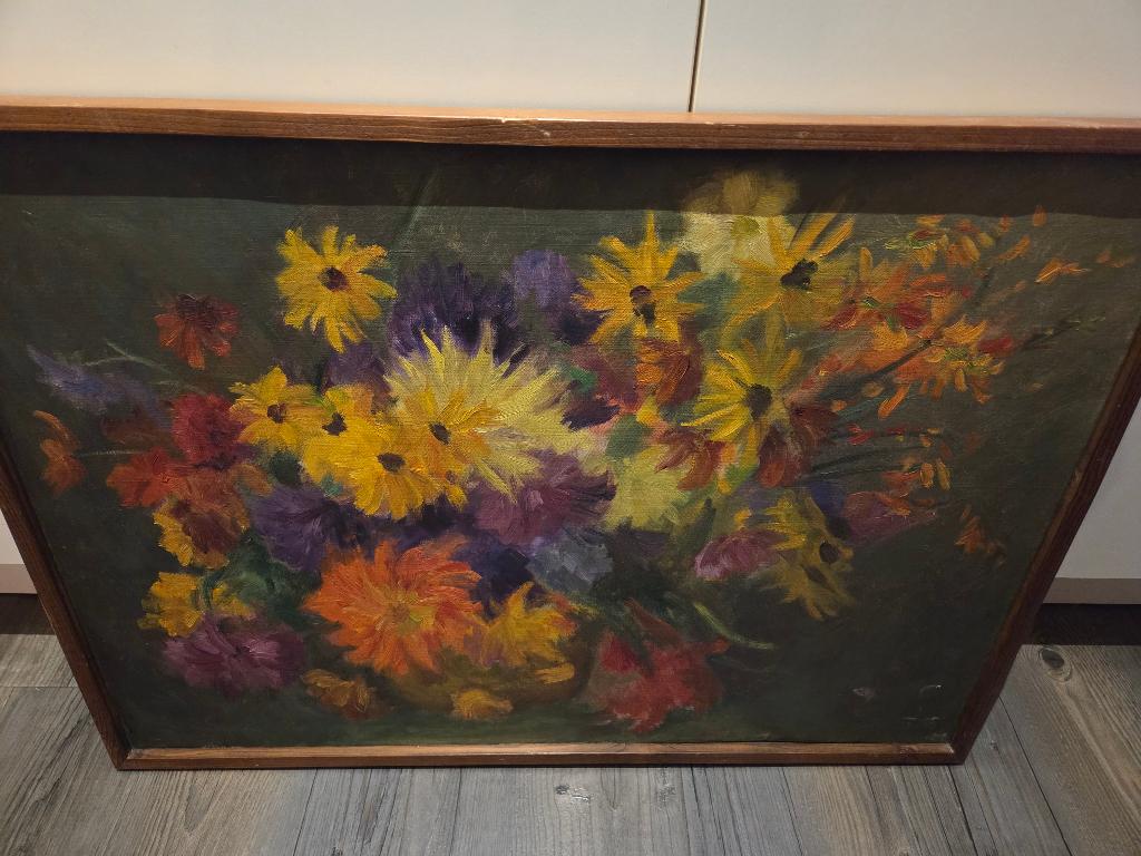 Olieverf schilderij bloemen, ongesigneerd (72x52cm), Antiek en Kunst, Kunst | Schilderijen | Klassiek, Ophalen
