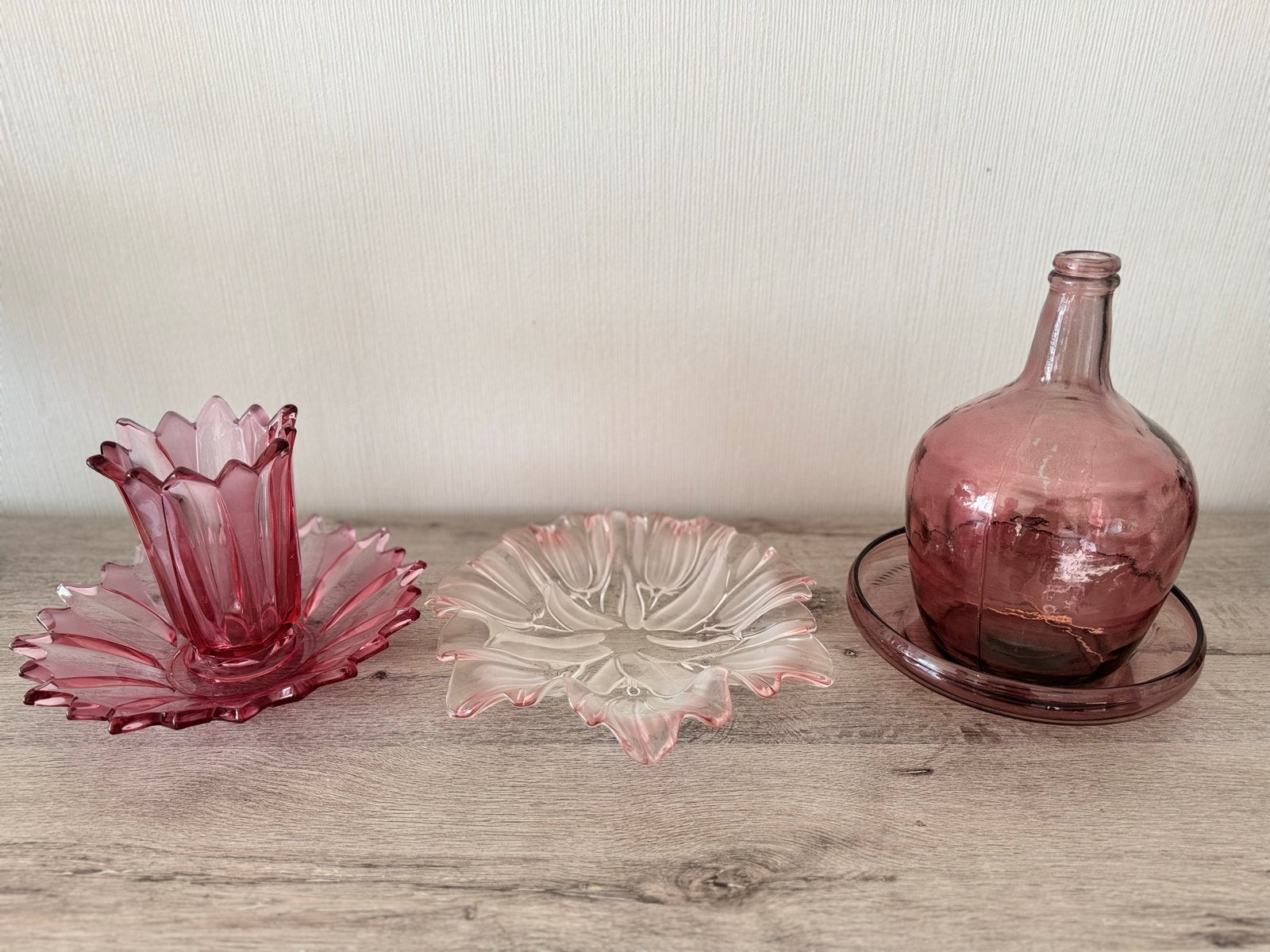 Roze & transparante kristallen/glazen decoratie set, Antiek en Kunst, Ophalen of Verzenden