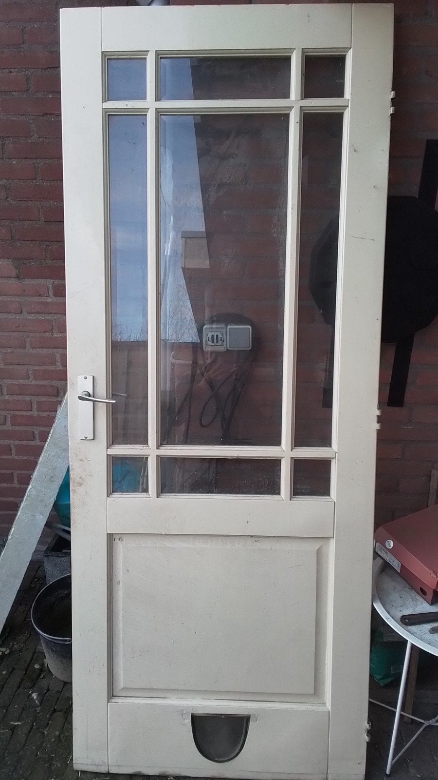 Binnendeur met glas en kattenluik, Ophalen, Gebruikt, 80 tot 100 cm, Binnendeur