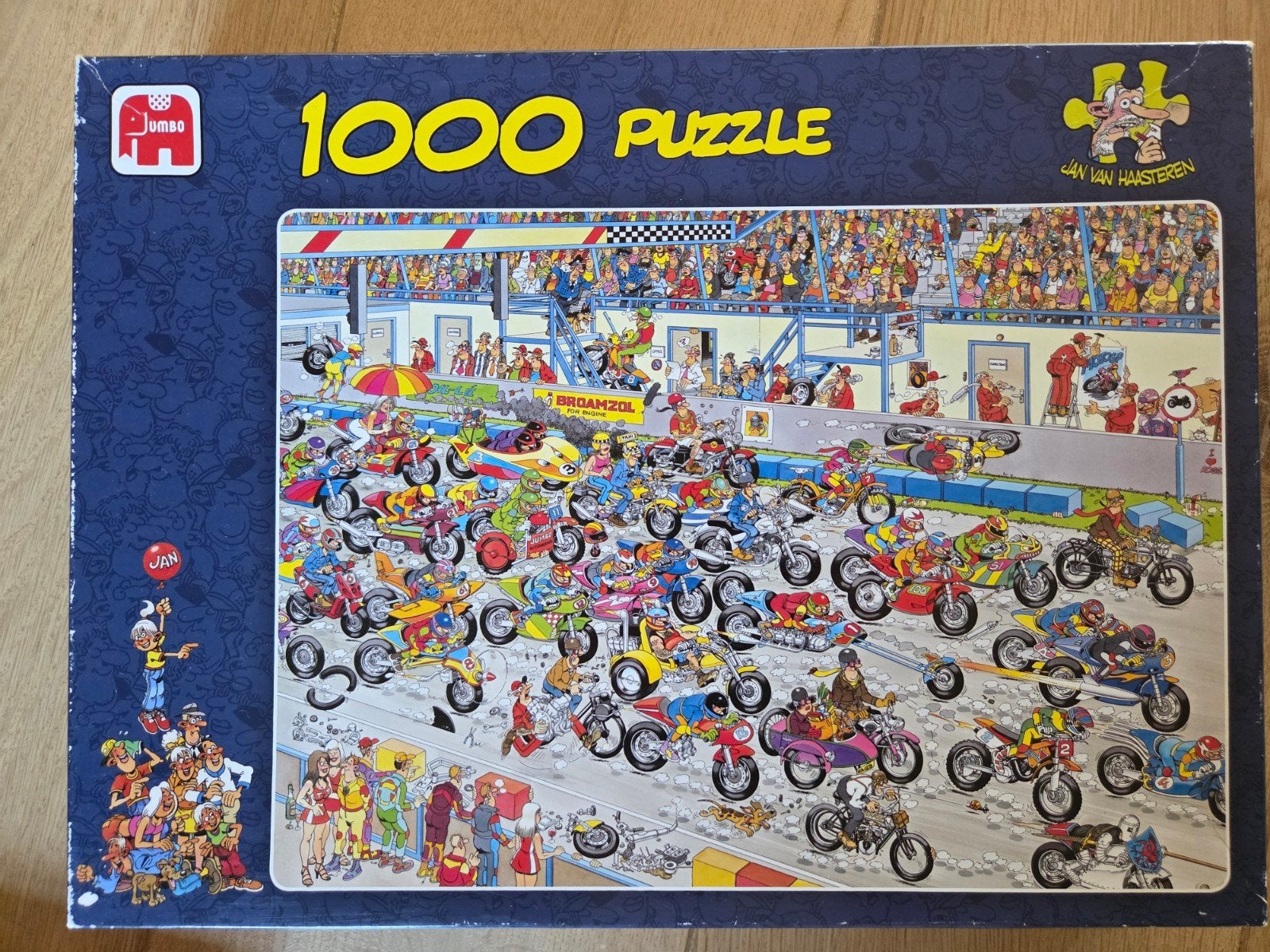 Jan van Haasteren 1000 stukjes compleet - Motorrace, Ophalen of Verzenden, Meer dan 50 stukjes, Zo goed als nieuw, 6 jaar of ouder