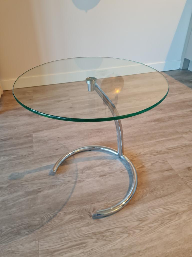 Bijzettafeltje, glas en metaal, Minder dan 55 cm, Rond, Glas, Ophalen