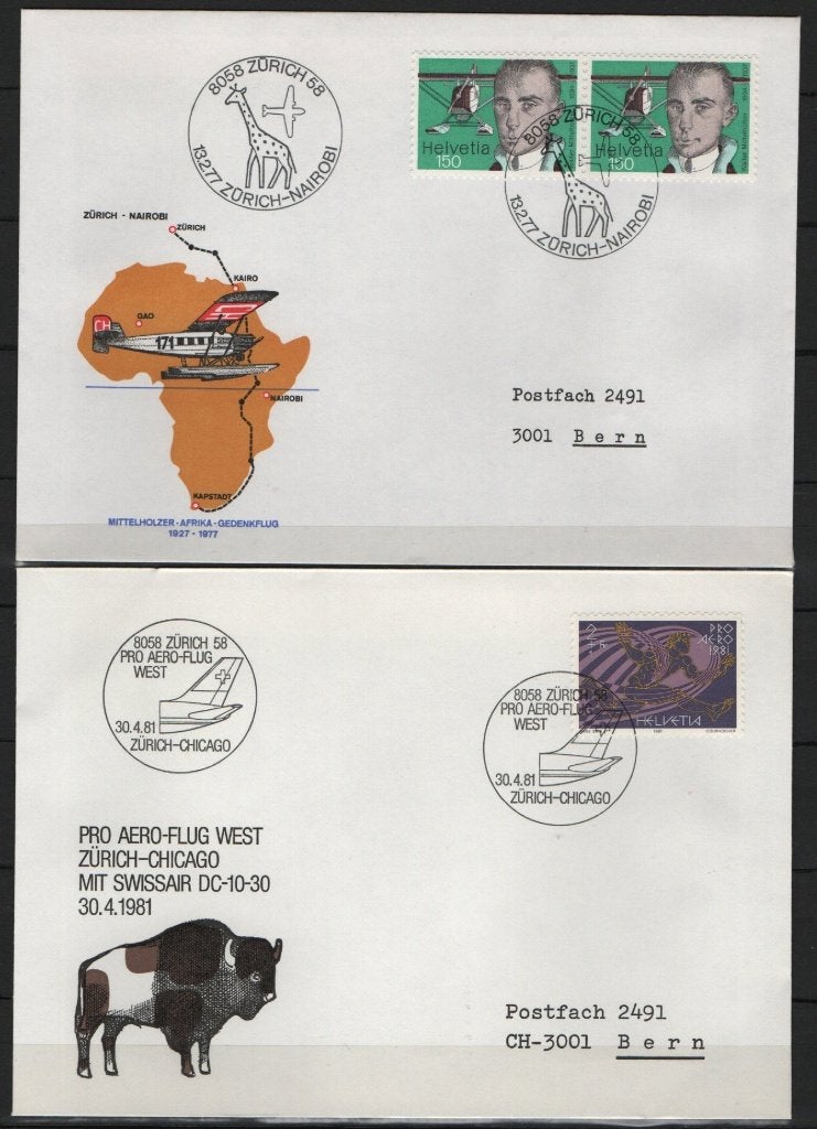 G44) 2X FDC ZWITSERLAND, Postzegels en Munten, Verzenden, Gestempeld