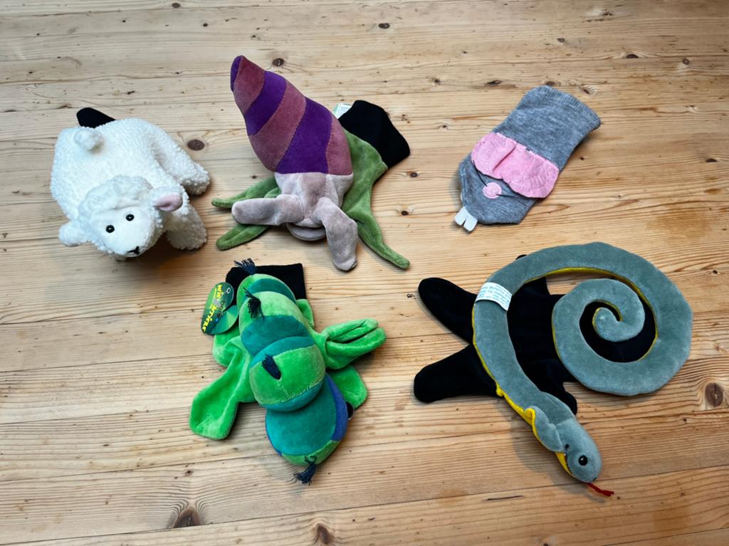 Beleduc handpoppen: schaap, rups, slang en slak, Overige merken, Overige karakters, Overige typen, Ophalen of Verzenden