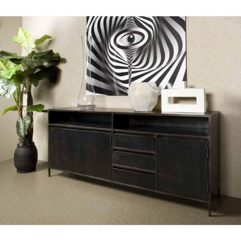 Tower Living Paterno Dressoir - 200 cm - Zwart, Overige houtsoorten, Modern, Industrieel, Met lade(s), Ophalen of Verzenden