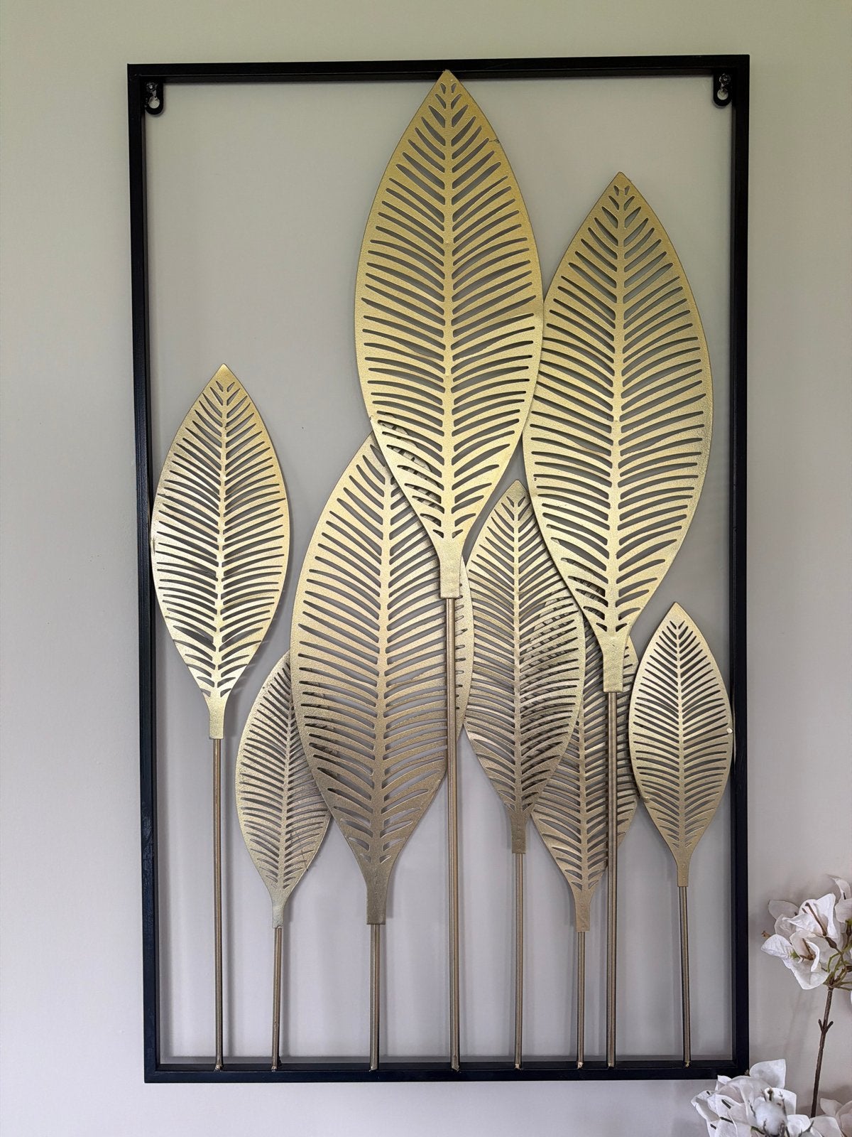 Gouden Bladeren Wanddecoratie - Modern Metaal Kunstwerk, Huis en Inrichting, Ophalen, Metaal, Wandsculptuur, Met ophangsysteem