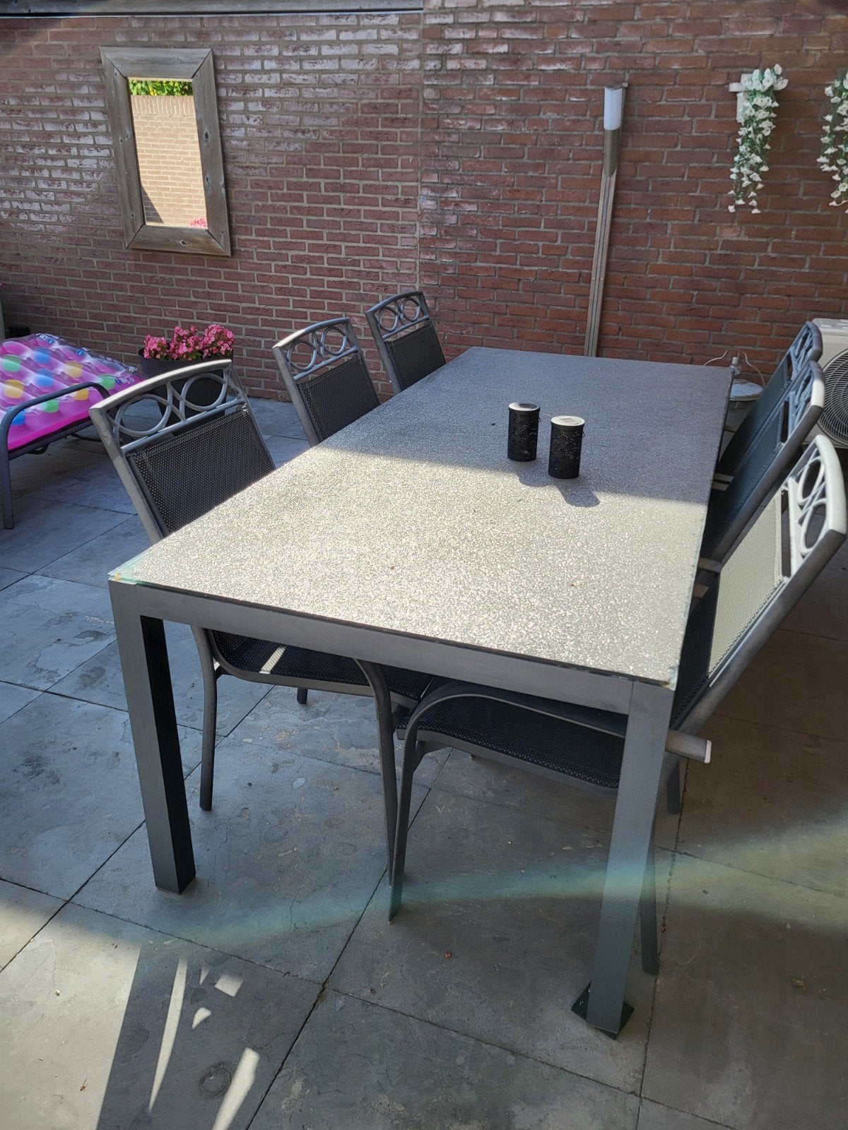 Grote tuintafel met 6 stoelen, Tuin en Terras, Ophalen, Gebruikt, 6 zitplaatsen, Aluminium