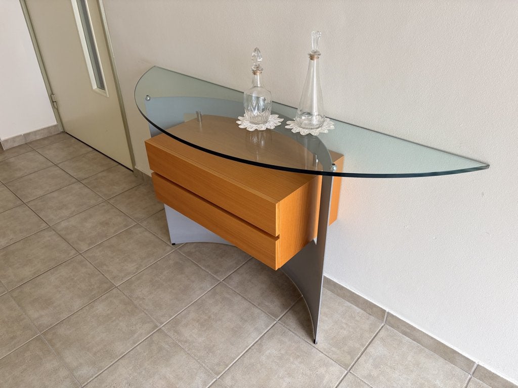 Wandkastje, beuken lades en glazen blad, Ophalen
