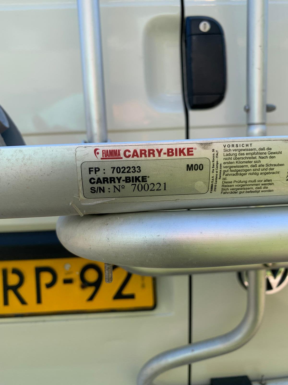 Fiamma Carry-Bike VW T4 D. Fietsendrager dubbele achterdeur, Ophalen, Zo goed als nieuw