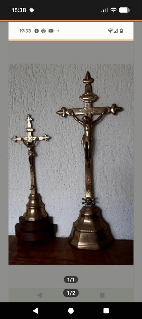 Jezus aan kruis koper 2x, Antiek en Kunst, Ophalen