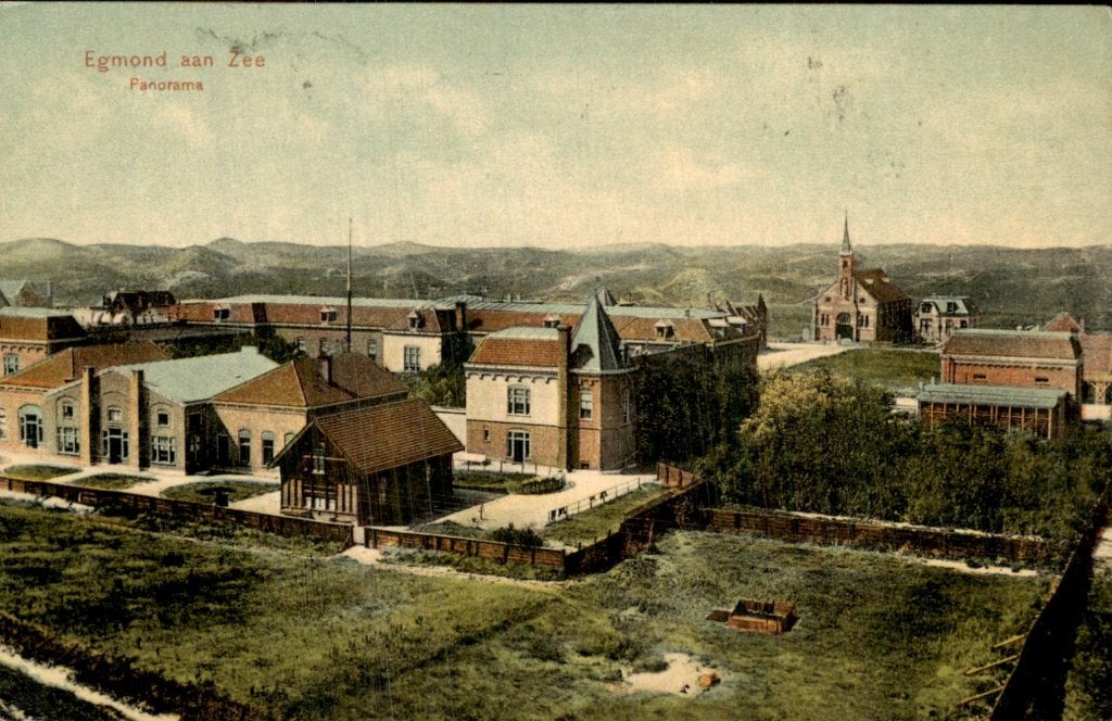 Egmond aan Zee - Panorama - Kerk, Ophalen of Verzenden, Voor 1920, Gelopen, Noord-Holland