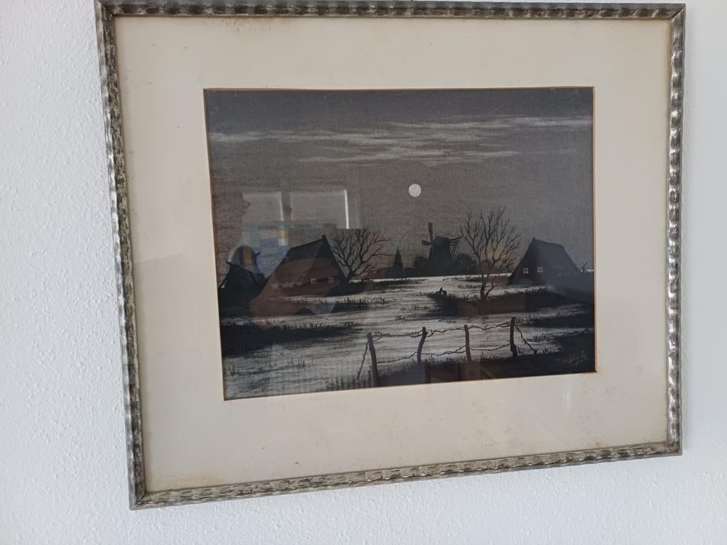 Schilderij van Dijk - Hollands Winterlandschap bij Maanlicht, Ophalen