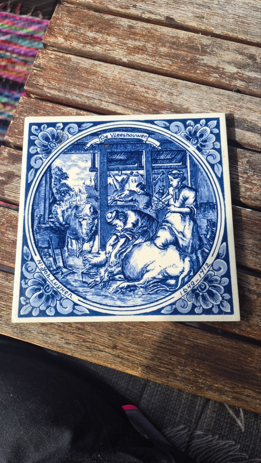 Delfts Blauw Tegel 'De Vleeshouwer' N. Joh. Luyken, Ophalen