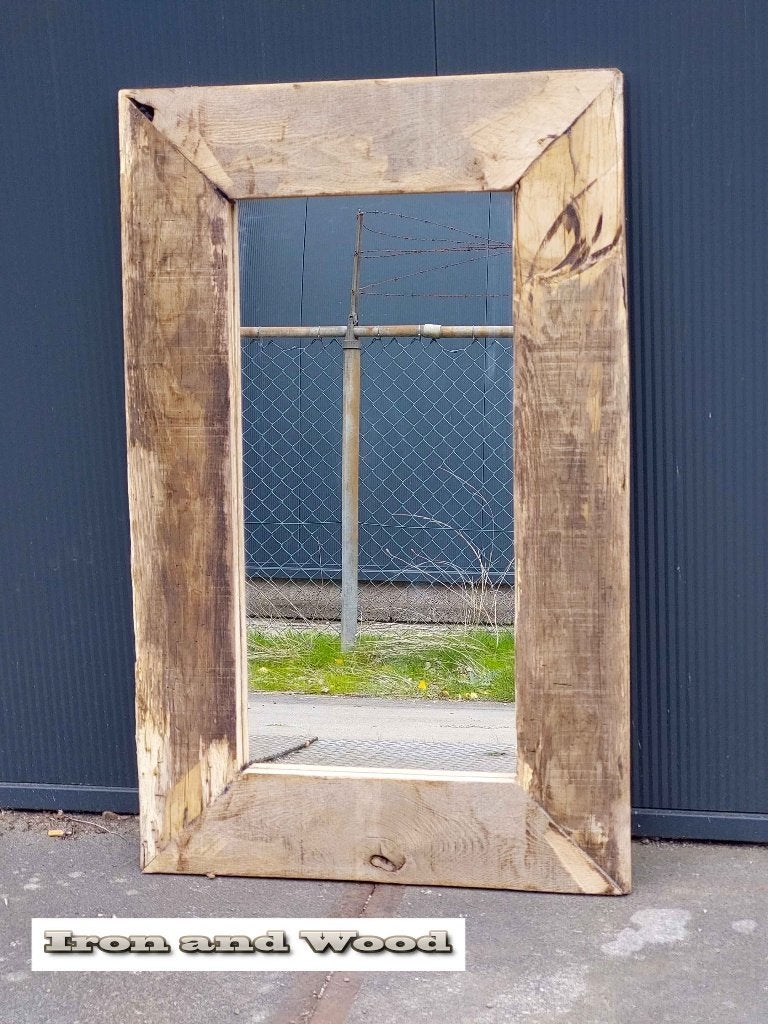 Spiegel - oude eiken wagonplanken / wagondelen afm. 98 x 62, Ophalen, Nieuw, Minder dan 100 cm, Rechthoekig