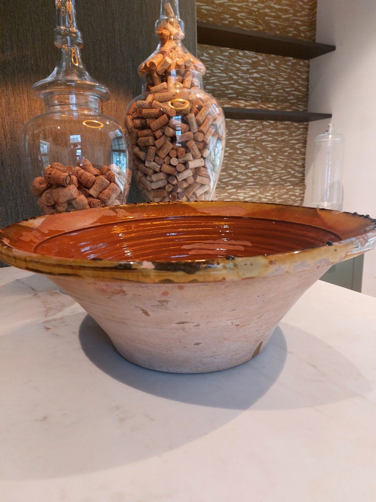 Antieke Spaanse Lebrillo - Okergeel Glazuur - Ø 56 cm, Ophalen