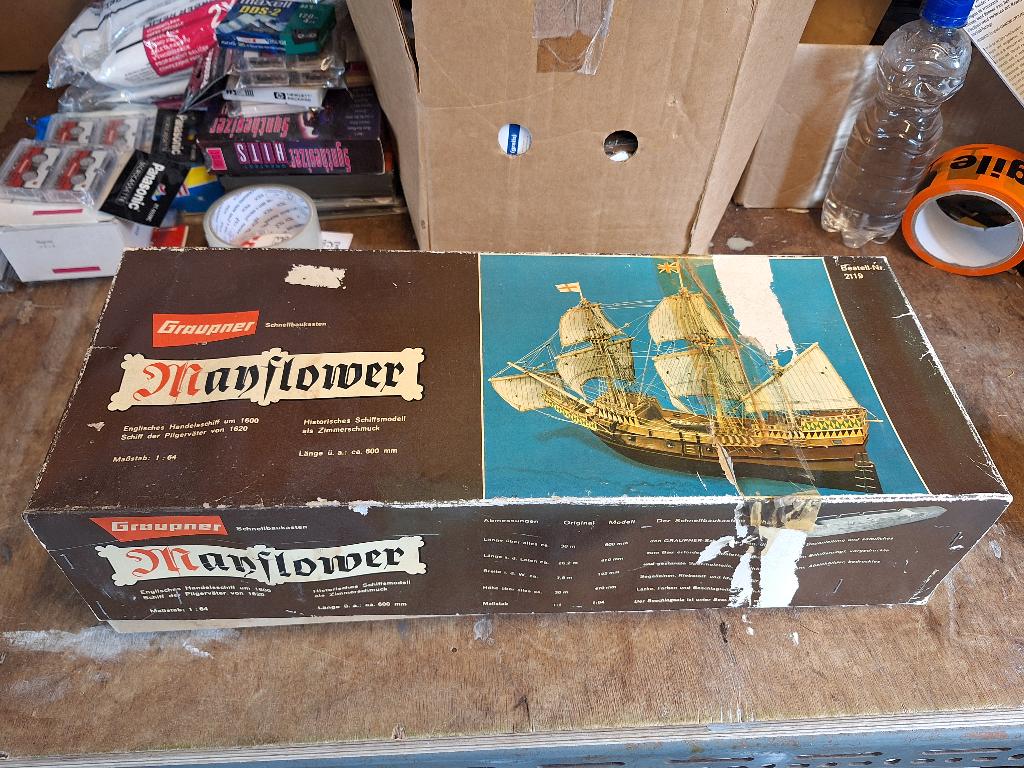 Oud Groupner houten bouwmodel schip Mayflower 1:64 + doos, Hobby en Vrije tijd, Modelbouw | Boten en Schepen, Ophalen of Verzenden