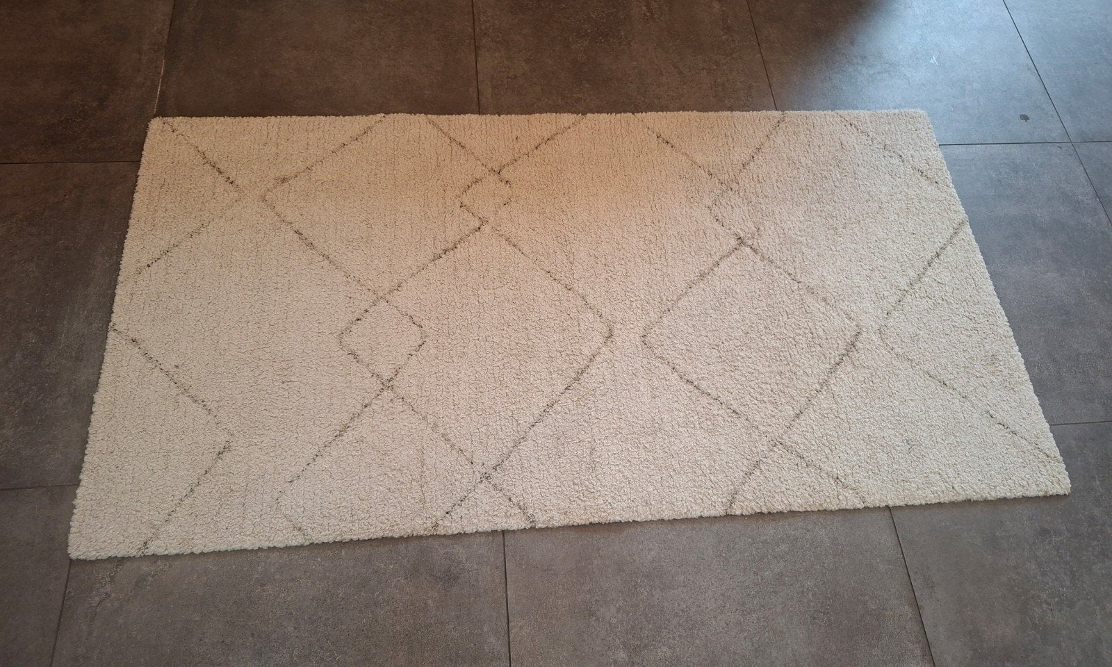 Crème vloerkleed met geometrisch patroon - TVERSTED - 80x150, Ophalen, Gebruikt, 100 tot 150 cm, 50 tot 100 cm