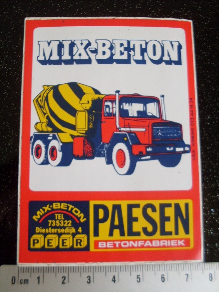 sticker paesen betonfabriek mix-beton truck vrachtwagen, Verzenden, Zo goed als nieuw, Bedrijf of Vereniging