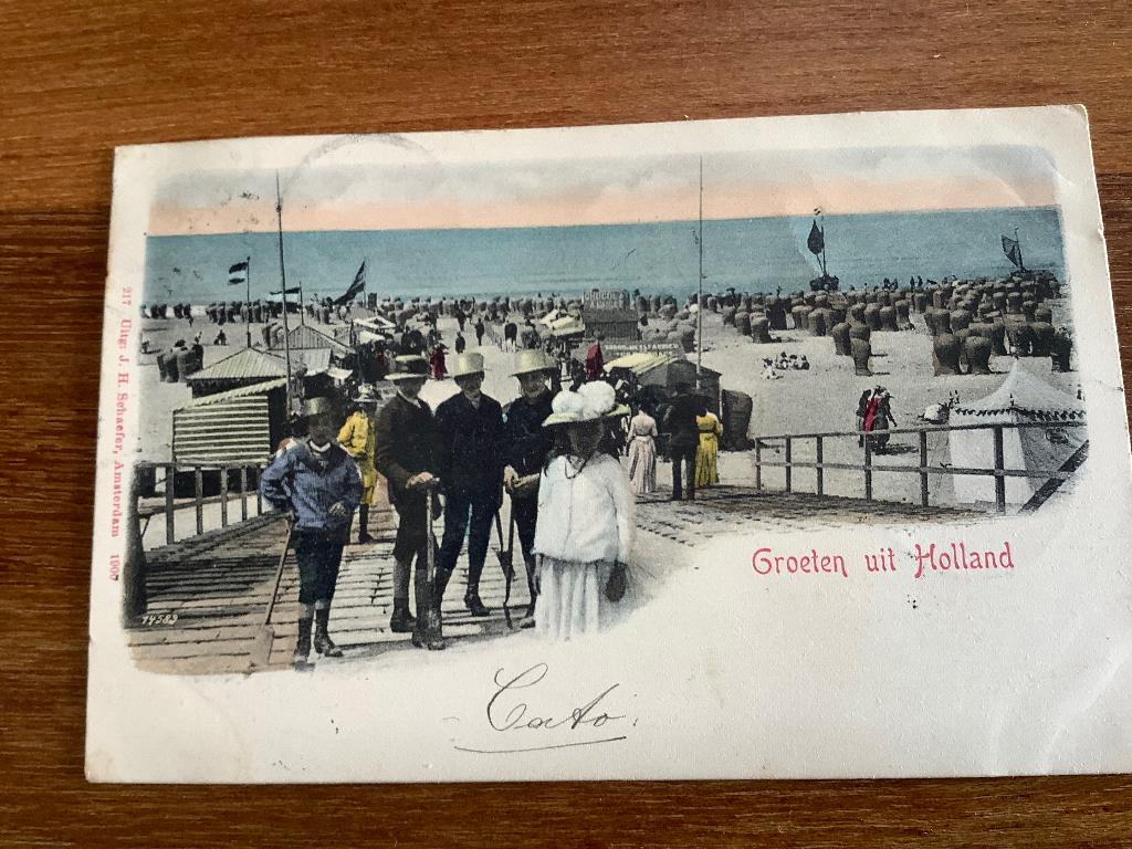 Scheveningen 1901 strandgezicht met mondaine jongelui, Ophalen of Verzenden, Voor 1920, Gelopen, Zuid-Holland