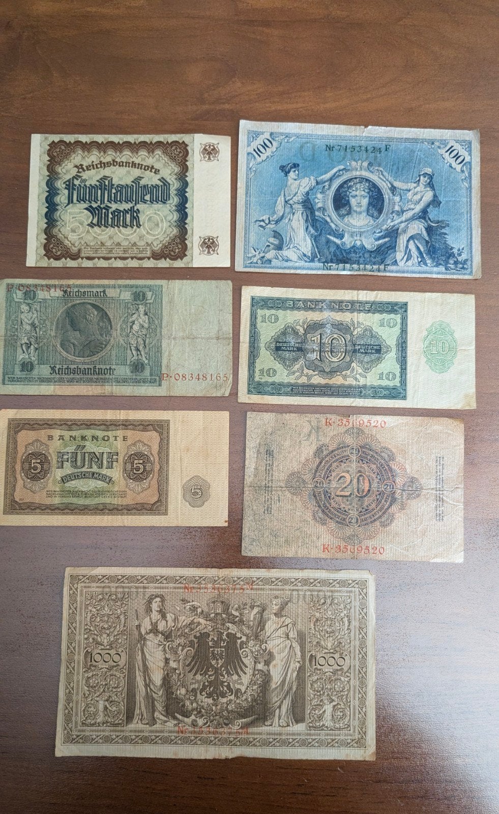 Set van 7 historische Duitse bankbiljetten, Ophalen of Verzenden, Overige landen