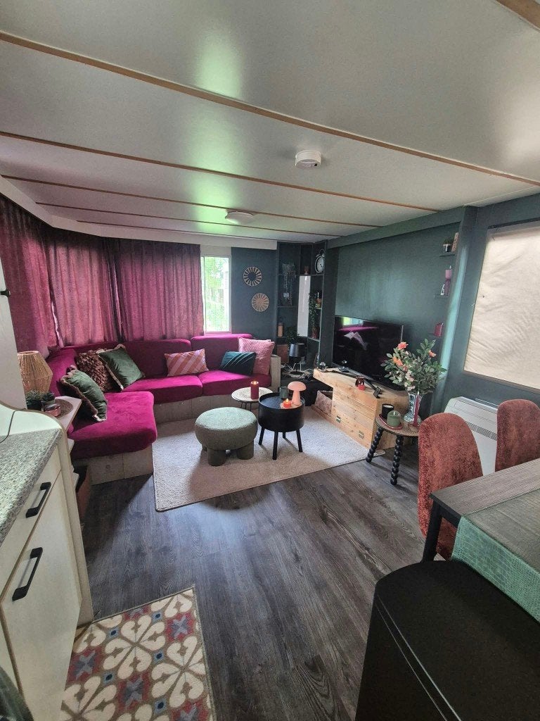 Stacaravan met overkapping en airconditioning, Ophalen, Gebruikt