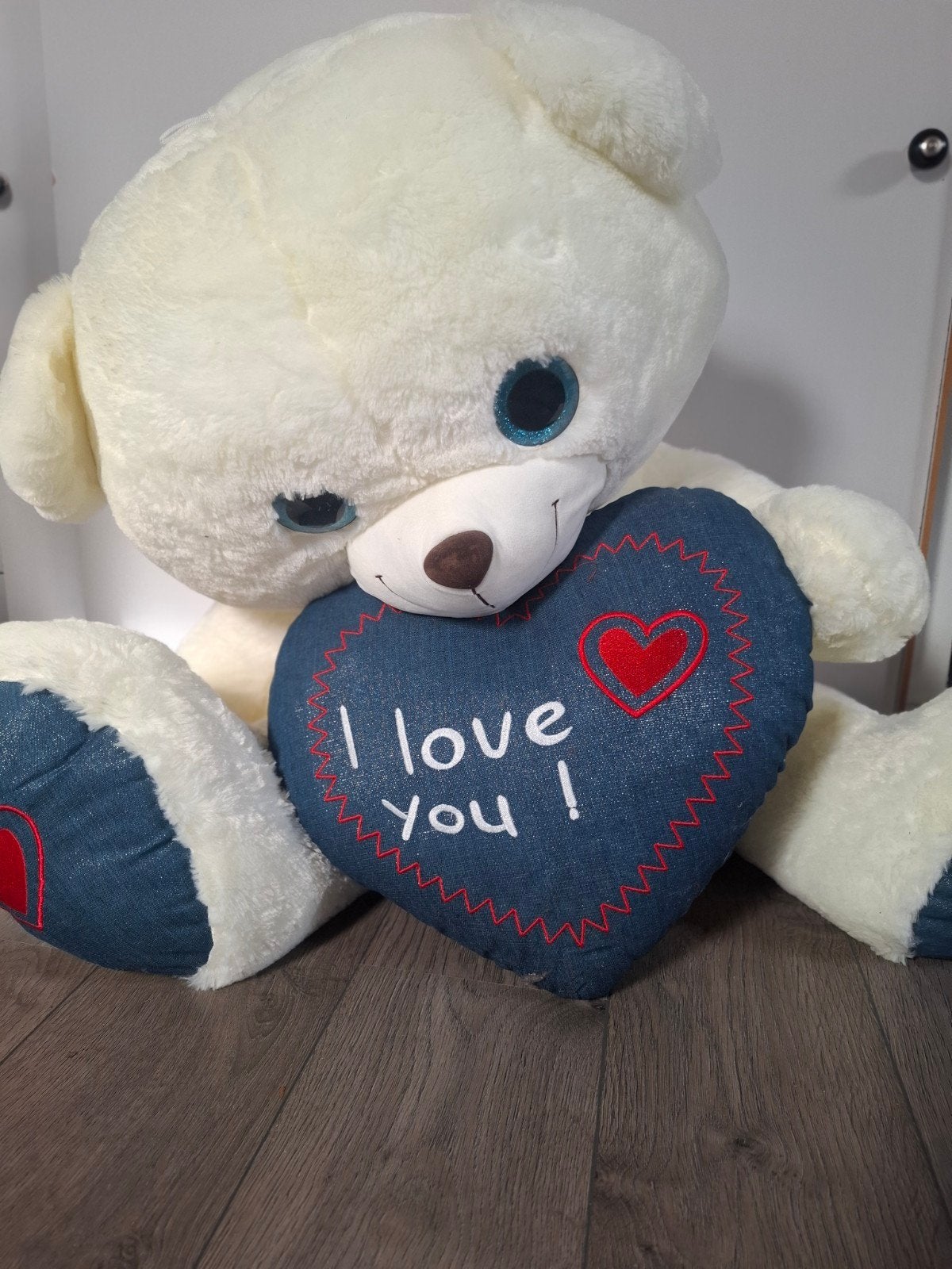 XXL Knuffelbeer 1 Meter met Hart - 'I Love You', Beer, Ophalen of Verzenden, Zo goed als nieuw, Beige