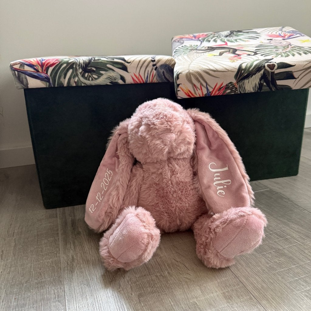 Knuffel konijn roze met naam gepersonaliseerd, Ophalen of Verzenden, Nieuw, Kraamcadeau