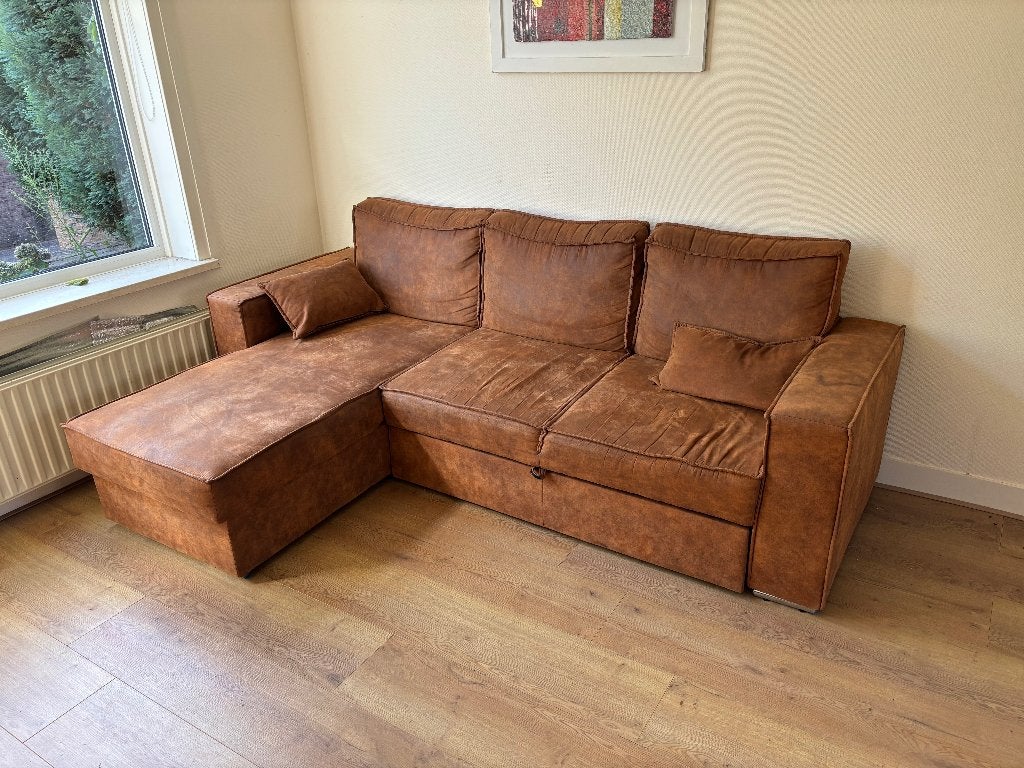 Comfortabele slaapbank met chaise longue en opbergruimte, Ophalen, Gebruikt, Modern, Industrieel, Hoekbank