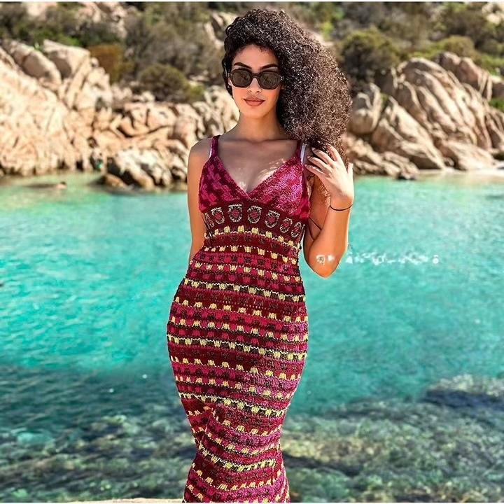 Zara Gebreide Maxi Jurk - Paars/Bordeaux/Geel - Maat M, Kleding | Dames, Jurken, Nieuw, Maat 38/40 (M), Paars, Onder de knie, Ophalen of Verzenden
