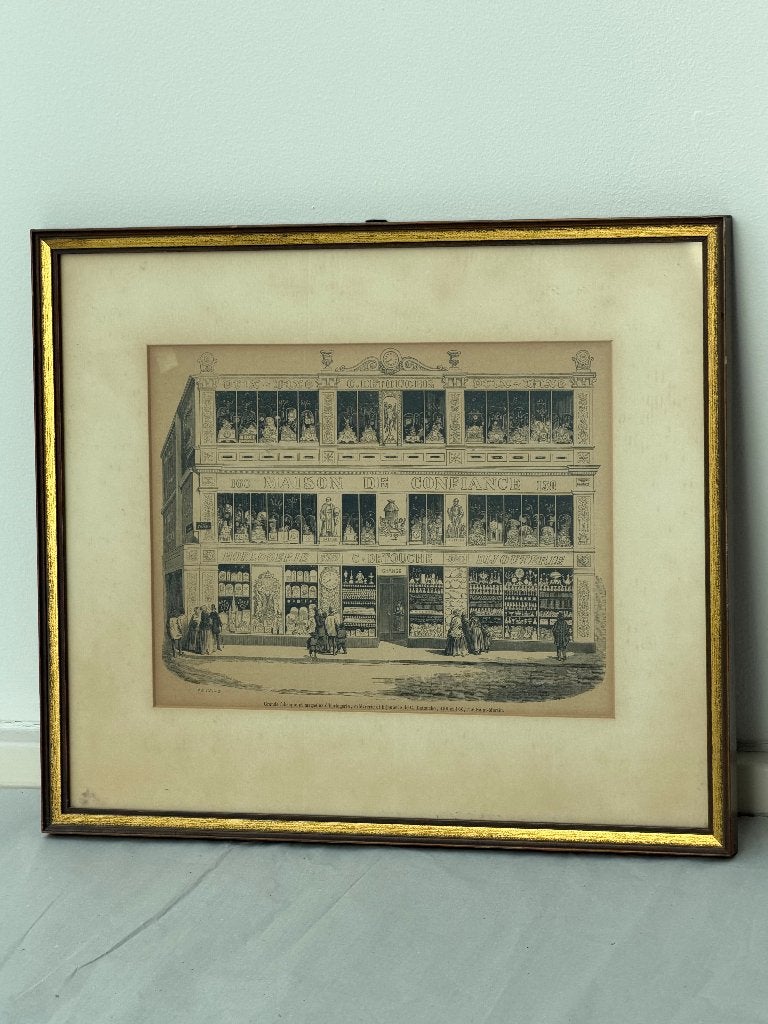 Houtsnede "Parijse klokkenmaker, Maison de Confiance", Ophalen of Verzenden