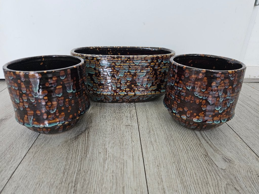 Set 3x bloempot TSCollection Marrakesh pot Noud keramiek, Ophalen, Rond, Binnen, Zo goed als nieuw