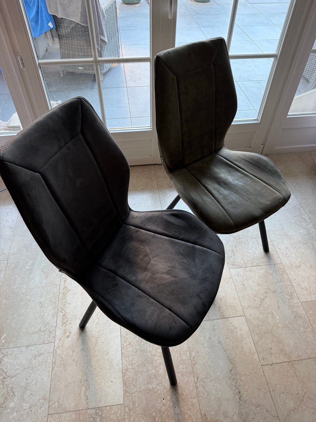 6 De Bommel eetkamerstoelen - Grijs/Groen, Ophalen, Gebruikt, Twee, Overige kleuren