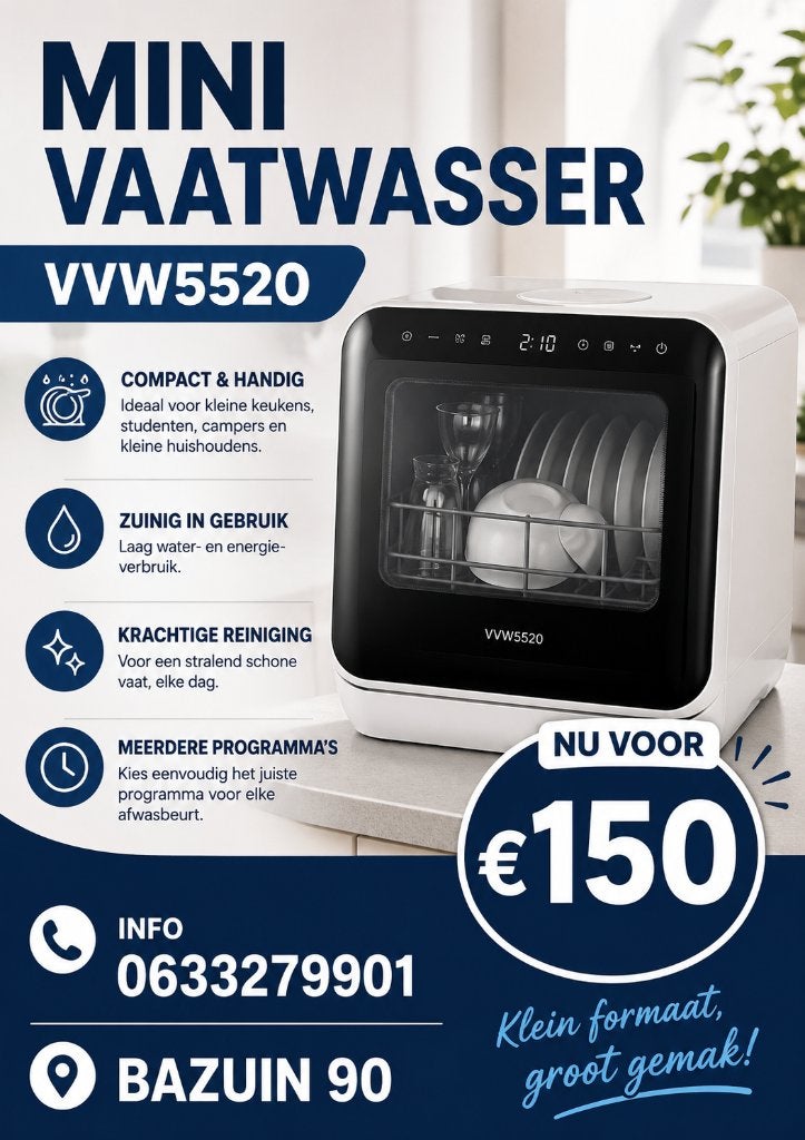 Mini vaatwasser VVW5520, Witgoed en Apparatuur, Ophalen, Zo goed als nieuw, Energieklasse A of zuiniger, Minder dan 45 cm