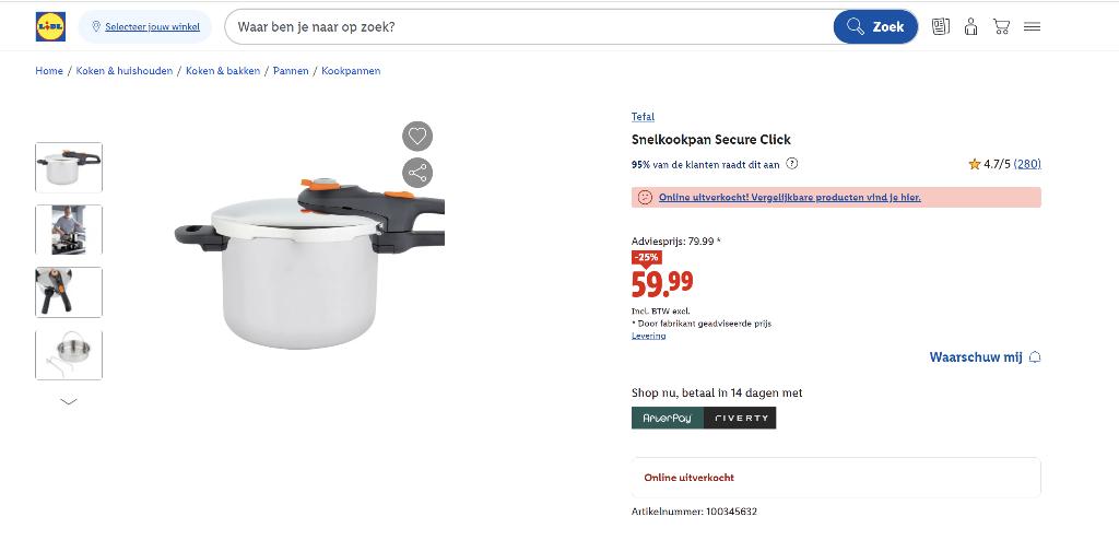 Tefal Snelkookpan Secure Click Nieuw, Ophalen, Nieuw, Koekenpan of Braadpan