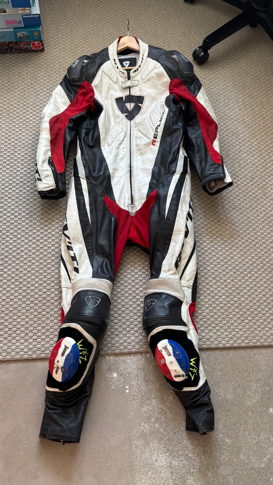 REV'IT! Replica leren motorrace overall - Zwart/Wit/Rood, Ophalen of Verzenden, Tweedehands, Heren, Combipak