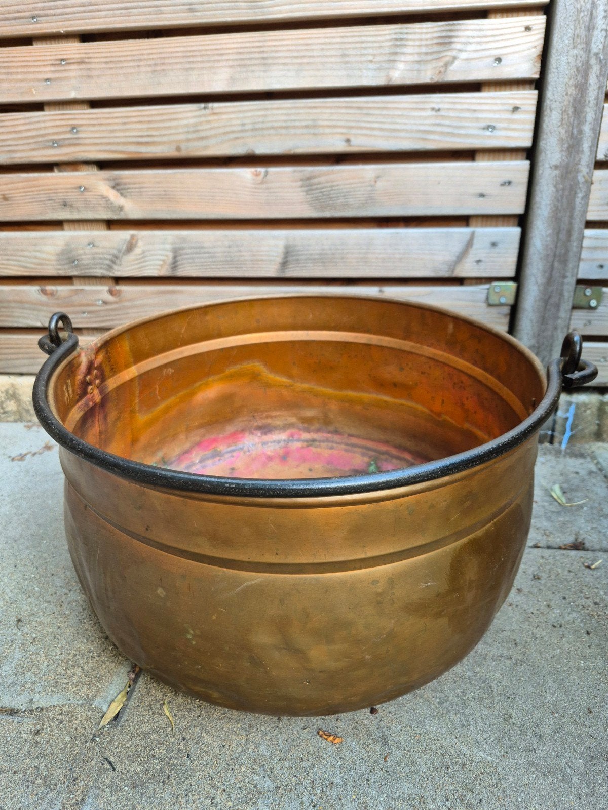 Grote Antieke Rood Koperen Ketel/Bloempot met Handvat, Ophalen of Verzenden, Koper