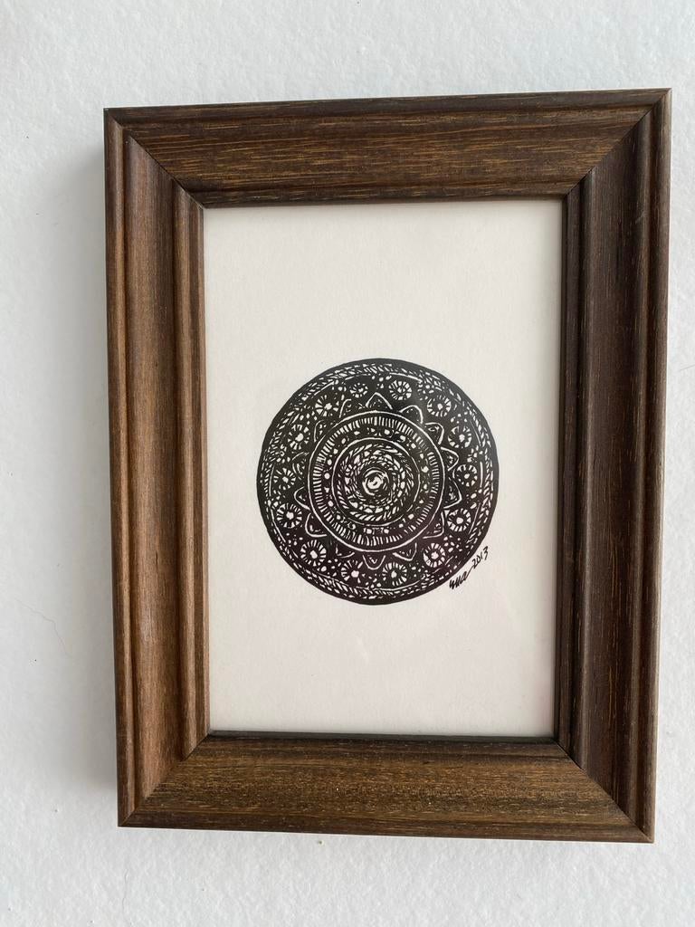 Handgeschilderd Zeeuwse Knop schilderijtje (zwart/wit), Antiek en Kunst, Ophalen of Verzenden