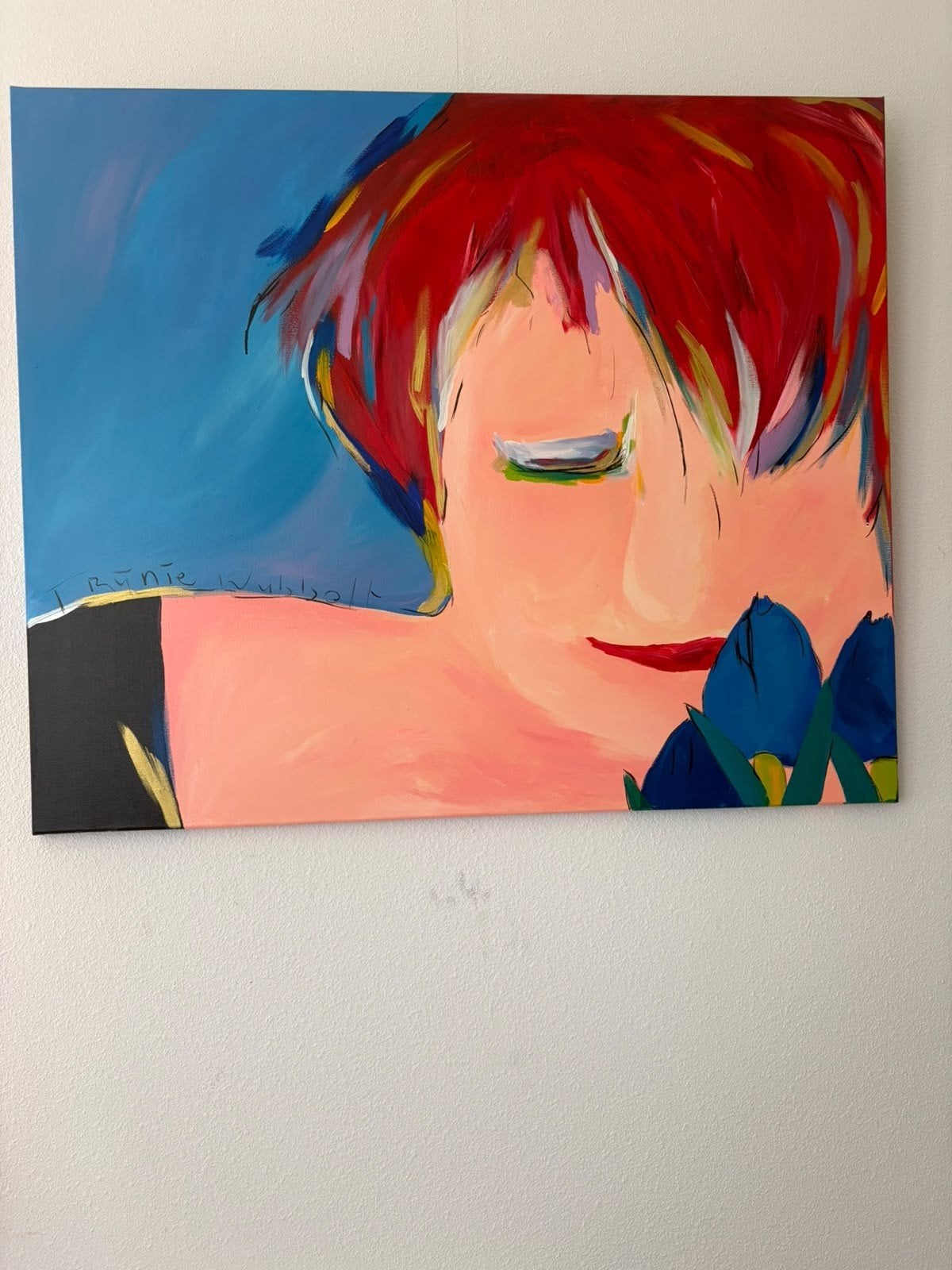 Schilderij Trijnie Wubbolt - Vrouw met bloemen (160x100cm), Antiek en Kunst, Ophalen