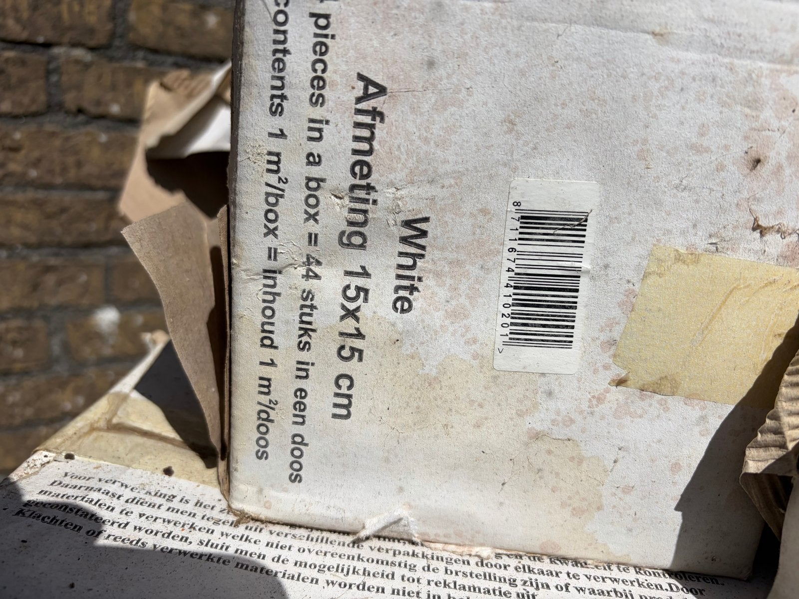 6 dozen witte tegels 15x15 cm, 44 stuks per doos, Ophalen, Nieuw, 5 tot 10 m², Minder dan 20 cm