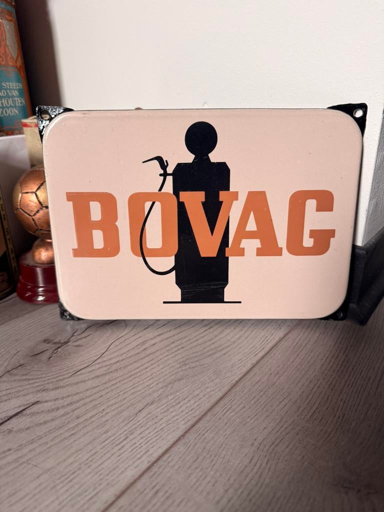 Emaille reclamebord Bovag benzinepomp bord reclame auto pomp, Ophalen of Verzenden, Zo goed als nieuw, Reclamebord