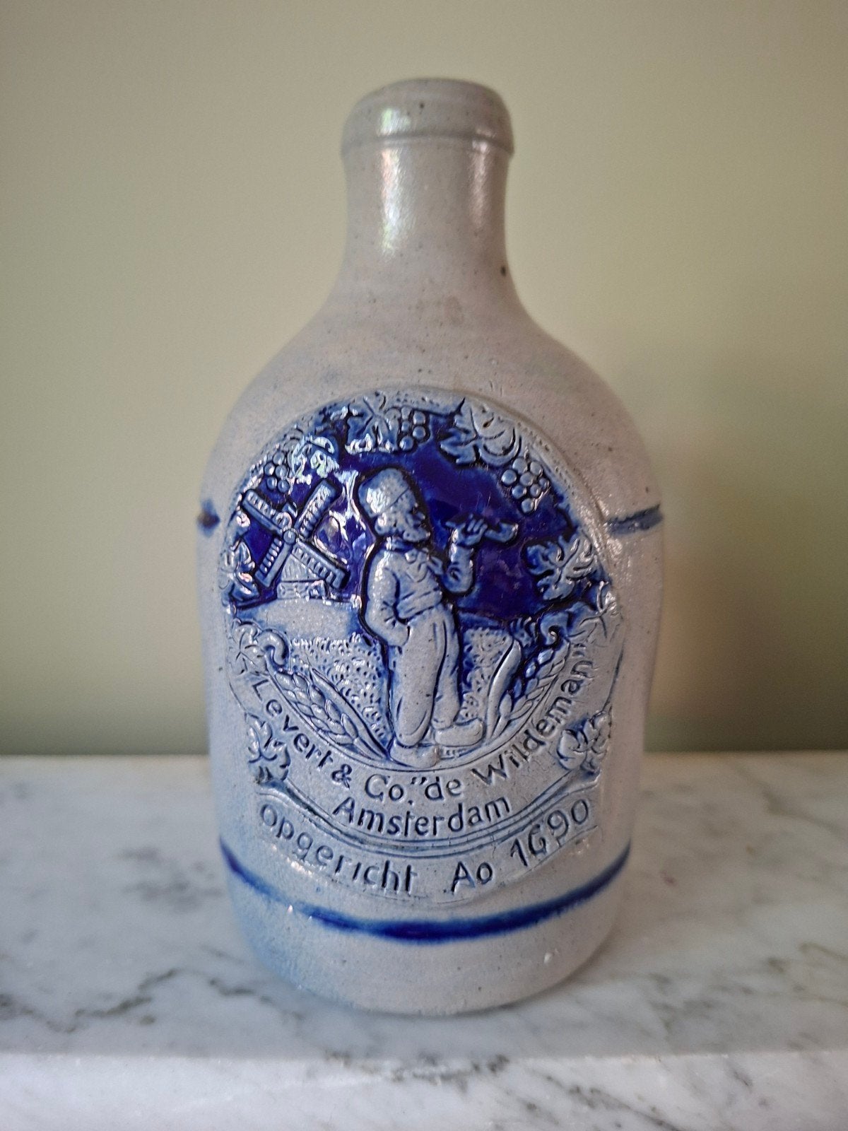 Antieke steengoed jeneverkruik Levert & Co "De Wildeman", Antiek en Kunst, Ophalen of Verzenden